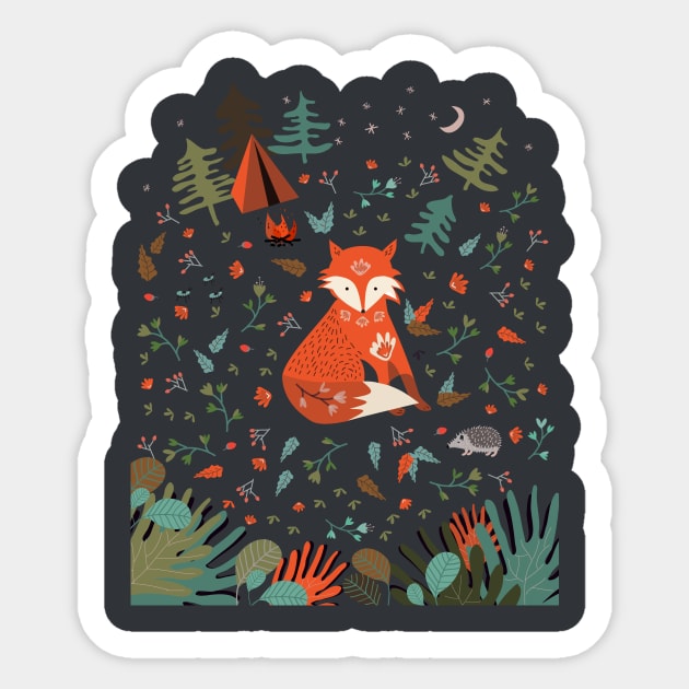 Camping Fox Sticker by elenorDG